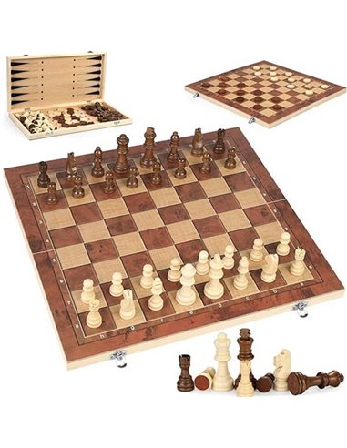 Τάβλι-σκάκι-ντάμα 3 σε 1 τύπου ξύλινο 39x39εκ.