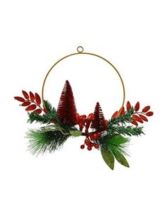 Στεφάνι στρογγυλό με glitter σε κόκκινο χρώμα ø26εκ.