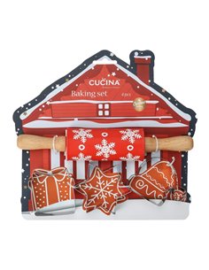 Χριστουγεννιάτικο σετ μαγειρικής με πλάστη και 3 κουπ πατ για μπισκότα 24x23x4,5εκ χιονισμένο σπίτι