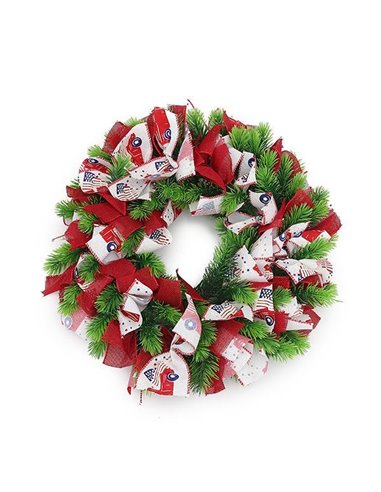 Χριστουγεννιάτικο στεφάνι πράσινο με κορδέλες Ø40εκ.