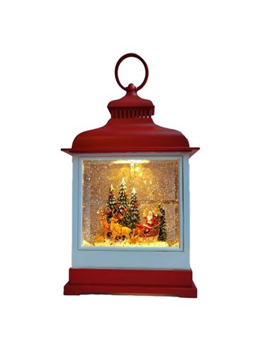 Χριστουγεννιάτικo φωτιζόμενο φανάρι με χιόνι και μουσική, Υ27x16,5x7,5εκ.
