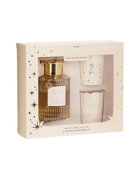 Σετ αρωματικό diffuser - 2 κεριά Χριστουγεννιάτικα Golden Amber