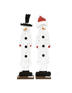 Χριστουγεννιάτικη ξύλινη φιγούρα Χιονάνθρωπος 55εκ. κοκτέηλ 2 σχέδια