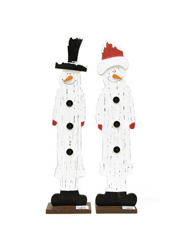 Χριστουγεννιάτικη ξύλινη φιγούρα Χιονάνθρωπος 55εκ. κοκτέηλ 2 σχέδια