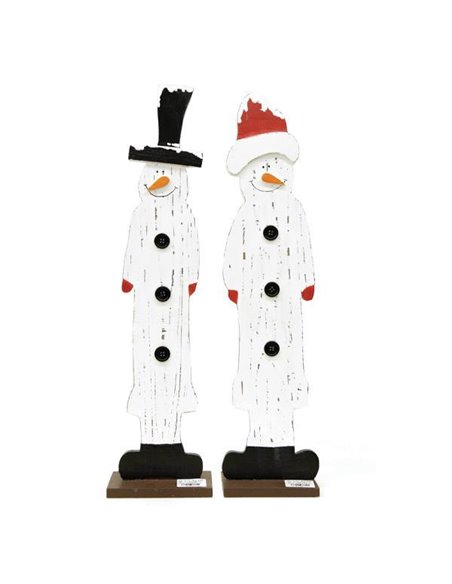 Χριστουγεννιάτικη ξύλινη φιγούρα Χιονάνθρωπος 55εκ. κοκτέηλ 2 σχέδια