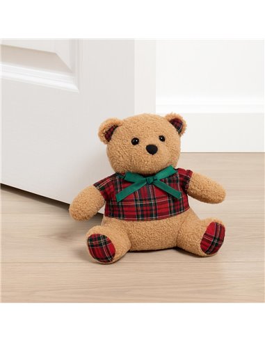 Στοπ πόρτας χριστουγεννιάτικο αρκουδάκι καρό κόκκινο 24x16x24εκ.