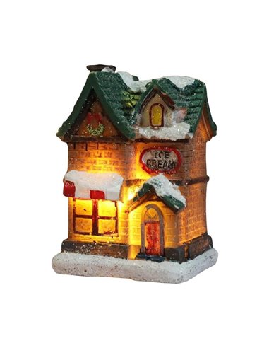 Χριστουγεννιάτικο φωτιζόμενο διακοσμητικό σπιτάκι Υ7,5x5,5x6εκ. Σχέδιο 4