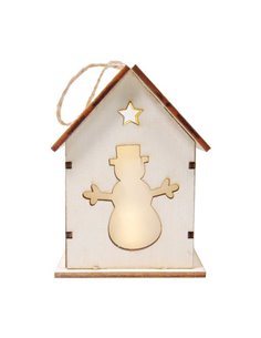 Χριστουγεννιάτικο διακοσμητικό "σπιτάκι-χιονάνθρωπος" ξύλινο Υ9x6.5εκ.