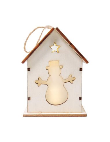 Χριστουγεννιάτικο διακοσμητικό "σπιτάκι-χιονάνθρωπος" ξύλινο Υ9x6.5εκ.