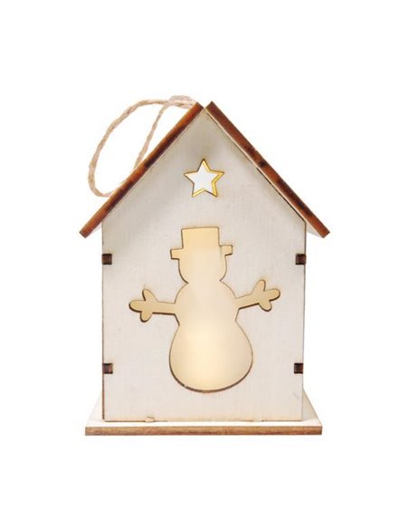 Χριστουγεννιάτικο διακοσμητικό "σπιτάκι-χιονάνθρωπος" ξύλινο Υ9x6.5εκ.