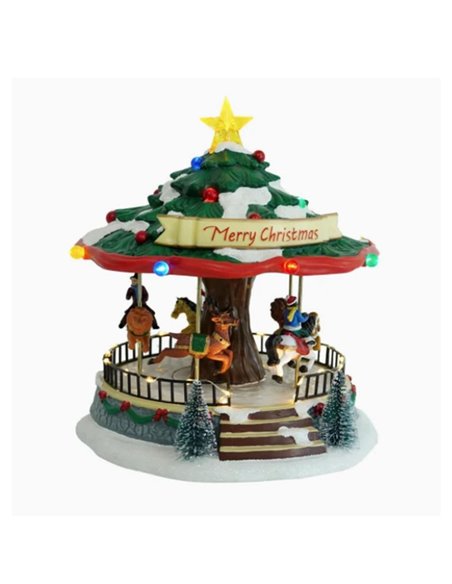 Καρουζέλ περιστρεφόμενο με LED και μουσική - χριστουγεννιάτικο δέντρο,  Υ25,5x24,5x23εκ.