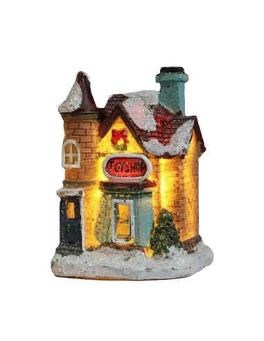 Χριστουγεννιάτικο φωτιζόμενο διακοσμητικό σπιτάκι Υ7,5x5,5x6εκ. Σχέδιο 2