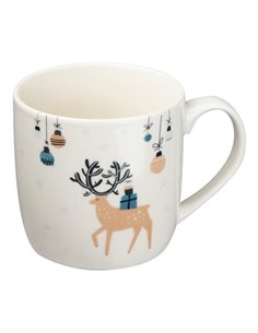 Χριστουγεννιάτικη κούπα κεραμική, λευκή με τάρανδο 300ml.