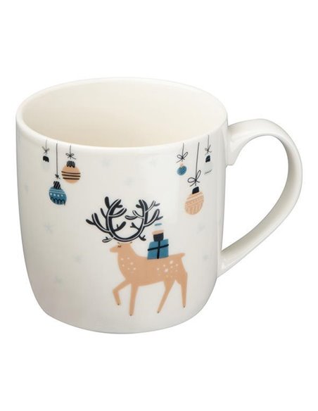 Χριστουγεννιάτικη κούπα κεραμική, λευκή με τάρανδο 300ml.