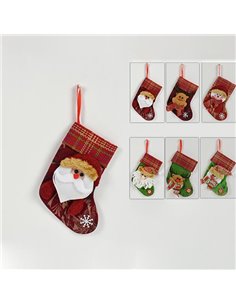 Χριστουγεννιάτική διακοσμητική κάλτσα 20εκ. Κοκτέηλ 3 σχεδίων σε 2 χρώματα