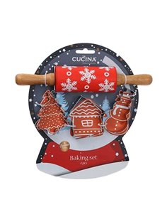 Χριστουγεννιάτικο σετ μαγειρικής με πλάστη και 3  κουπ πατ για μπισκότα 24x23x4,5εκ χιονόμπαλα