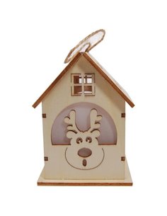 Χριστουγεννιάτικο διακοσμητικό "σπιτάκι-τάρανδος" ξύλινο Υ9x6.5εκ.