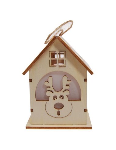 Χριστουγεννιάτικο διακοσμητικό "σπιτάκι-τάρανδος" ξύλινο Υ9x6.5εκ.