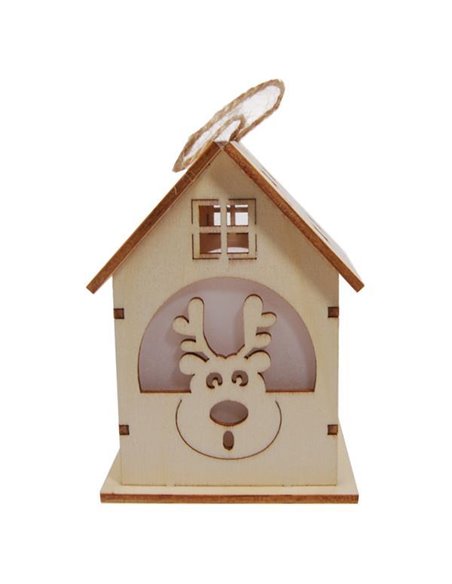 Χριστουγεννιάτικο διακοσμητικό "σπιτάκι-τάρανδος" ξύλινο Υ9x6.5εκ.