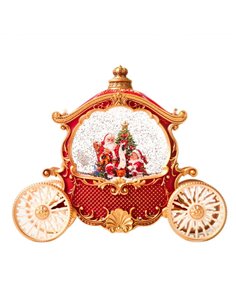 Χριστουγεννιάτικη φωτιζόμενο φανάρι-άμαξα με χιόνι και μουσική, Υ26x20x11,5εκ.