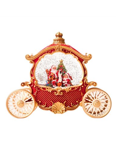 Χριστουγεννιάτικη φωτιζόμενο φανάρι-άμαξα με χιόνι και μουσική, Υ26x20x11,5εκ.