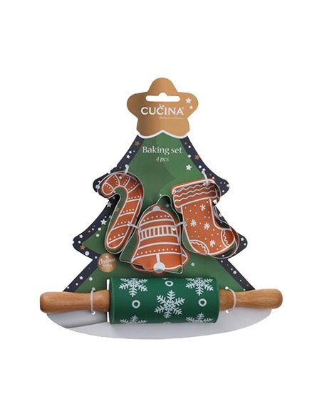 Χριστουγεννιάτικο σετ μαγειρικής με πλάστη και 3 κουπ πατ για μπισκότα 24x23x4,5εκ χριστουγεννιάτικο δεντρο
