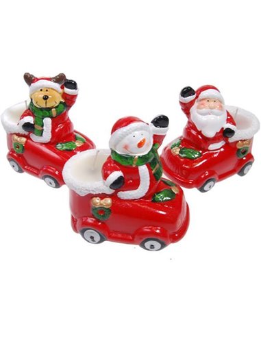 Χριστουγεννιάτικα κεραμικά κεράκια κοκτέηλ 3 σχέδια, Υ10,7x9,8εκ.