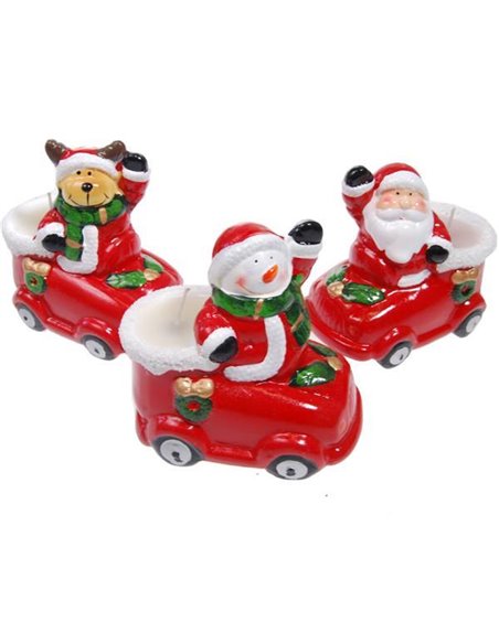 Χριστουγεννιάτικα κεραμικά κεράκια κοκτέηλ 3 σχέδια, Υ10,7x9,8εκ.