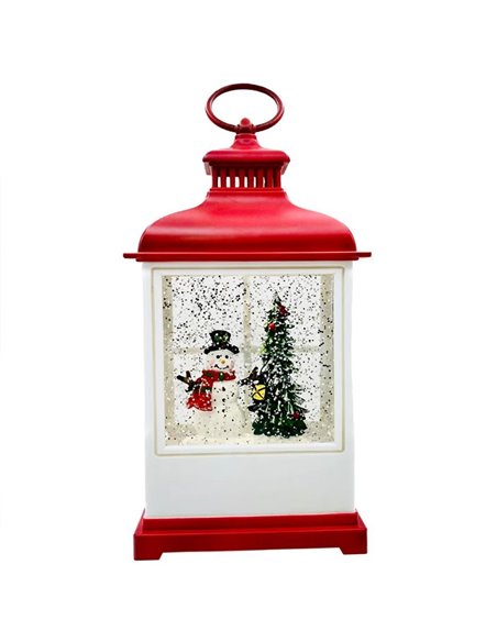 Χριστουγεννιάτικo φωτιζόμενο φανάρι με χιόνι και μουσική, Υ22x12x7,5εκ.