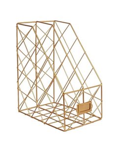 Θήκη περιοδικών διπλή χρυσή μεταλλική Υ30x25x16εκ.