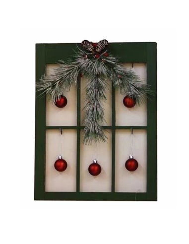 Ξύλινο παράθυρο με χριστουγεννιάτικη διακόσμηση Y35x4x45εκ.