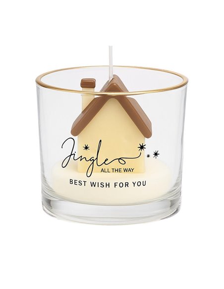 Αρωματικό κερί γυάλινο ποτήρι με χρυσό περίγραμμα Σπιτάκι 8×7,5εκ