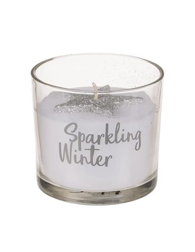Χριστουγεννιάτικο κερί σε γυάλινο βαζάκι ασημί Ø8x7,5εκ.