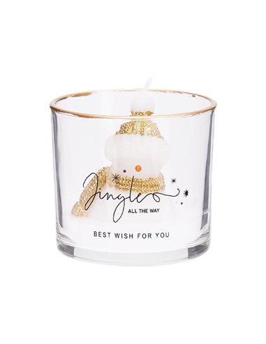 Αρωματικό κερί γυάλινο ποτήρι με χρυσό περίγραμμα Χιονάνθρωπος 8×7,5εκ