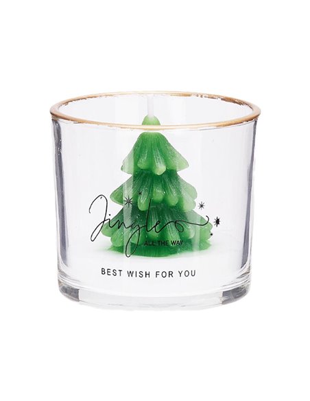 Αρωματικό κερί γυάλινο ποτήρι με χρυσό περίγραμμα Έλατο 8×7,5εκ