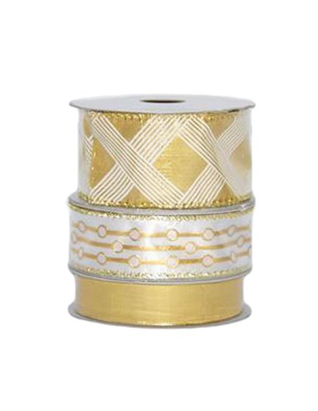 Κορδέλες χριστουγεννιάτικες σατέν χρυσό-άσπρο σετ 3τεμ.