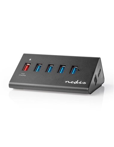 NEDIS UHUBUP3510BK USB Hub 5-Port QC3.0/USB 3.2 Gen1 Mains Powered/USB Powered 5