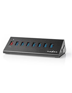 NEDIS UHUBUP3810BK USB Hub 8-Port QC3.0 / USB 3.2 Gen1 Mains Powered / USB Power