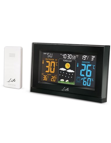 LIFE Tundra Curved Weather station with adaptor & wireless outdoor sensor,clock&