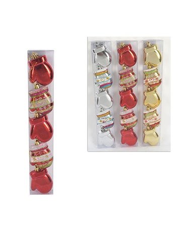 Χριστουγεννιάτικα στολίδια γαντάκια σετ 5τμχ , κοκτέηλ 3 χρωμάτων. Υ7x5x2εκ