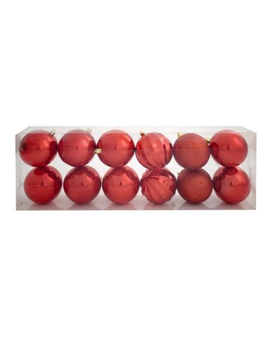 Χριστουγεννιάτικες μπάλες πλαστικές κόκκινες 12τεμ., Ø8εκ.