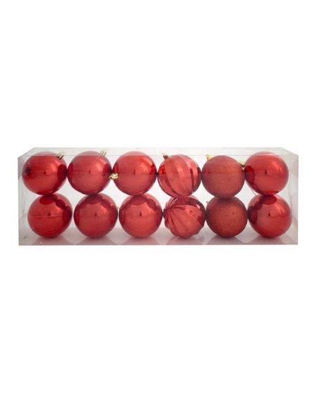 Χριστουγεννιάτικες μπάλες πλαστικές κόκκινες 12τεμ., Ø8εκ.