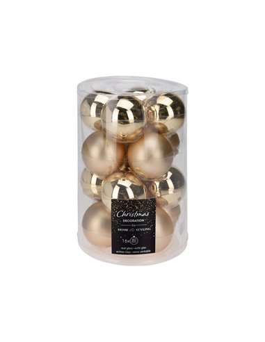 Σετ 16 χριστουγεννιάτικες γυάλινες μπάλες χρυσές Ø8εκ.