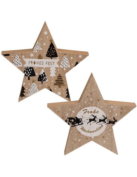 Χριστουγεννιάτικα διακοσμητικά αστέρια ξύλινα 15x15x2εκ. σετ 2 τεμαχίων