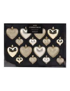 Σετ χριστουγεννιάτικα στολίδια-καρδιές 16 τεμαχίων,  3 σχεδίων χρυσές