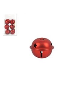 Χριστουγεννιάτικα μεταλλικά στολίδια "καμπανάκια". σε κόκκινο χρώμα, σετ 6 Υ3,5εκ.