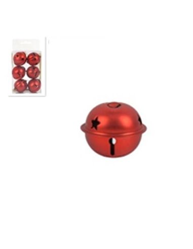 Χριστουγεννιάτικα μεταλλικά στολίδια "καμπανάκια". σε κόκκινο χρώμα, σετ 6 Υ3,5εκ.