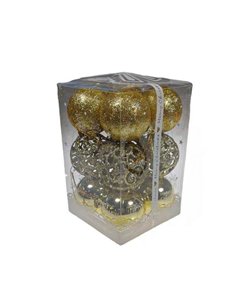 Χριστουγεννιάτικες μπάλες χρυσές 12τεμ., 3 σχέδια,Ø6εκ.