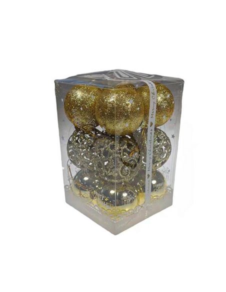 Χριστουγεννιάτικες μπάλες χρυσές 12τεμ., 3 σχέδια,Ø6εκ.