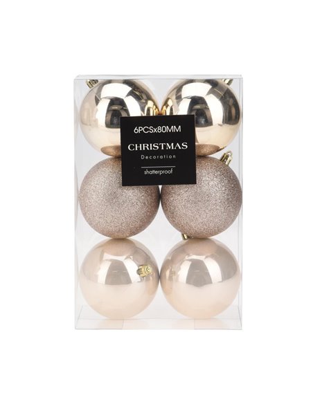 Σετ χριστουγεννιάτικες μπάλες 6 τεμαχίων, ∅8εκ. 3 σχεδίων κρεμ